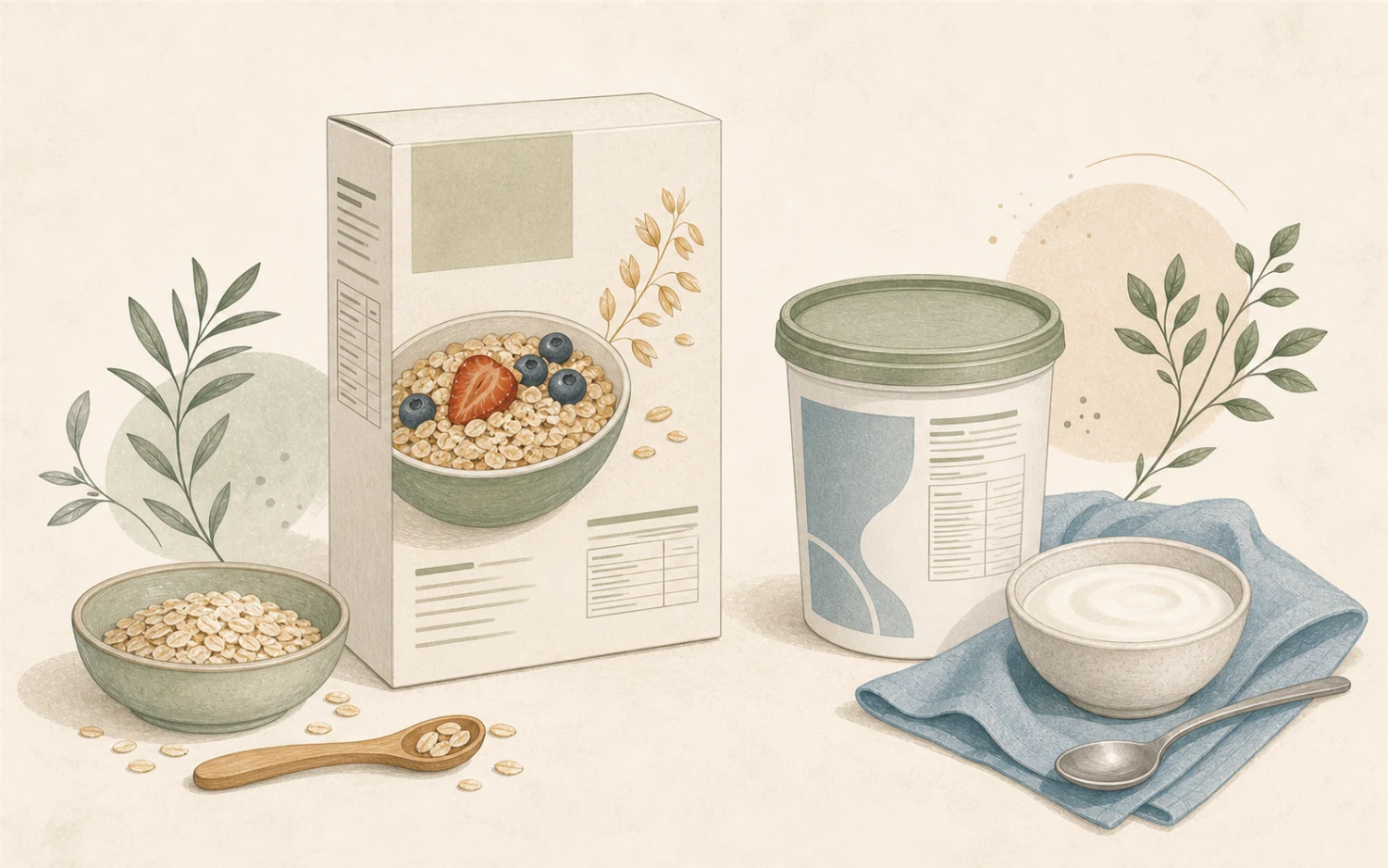 Twee voedselverpakkingen waarvan ingrediënten, voedingswaarden per 100 gram en porties worden vergeleken.